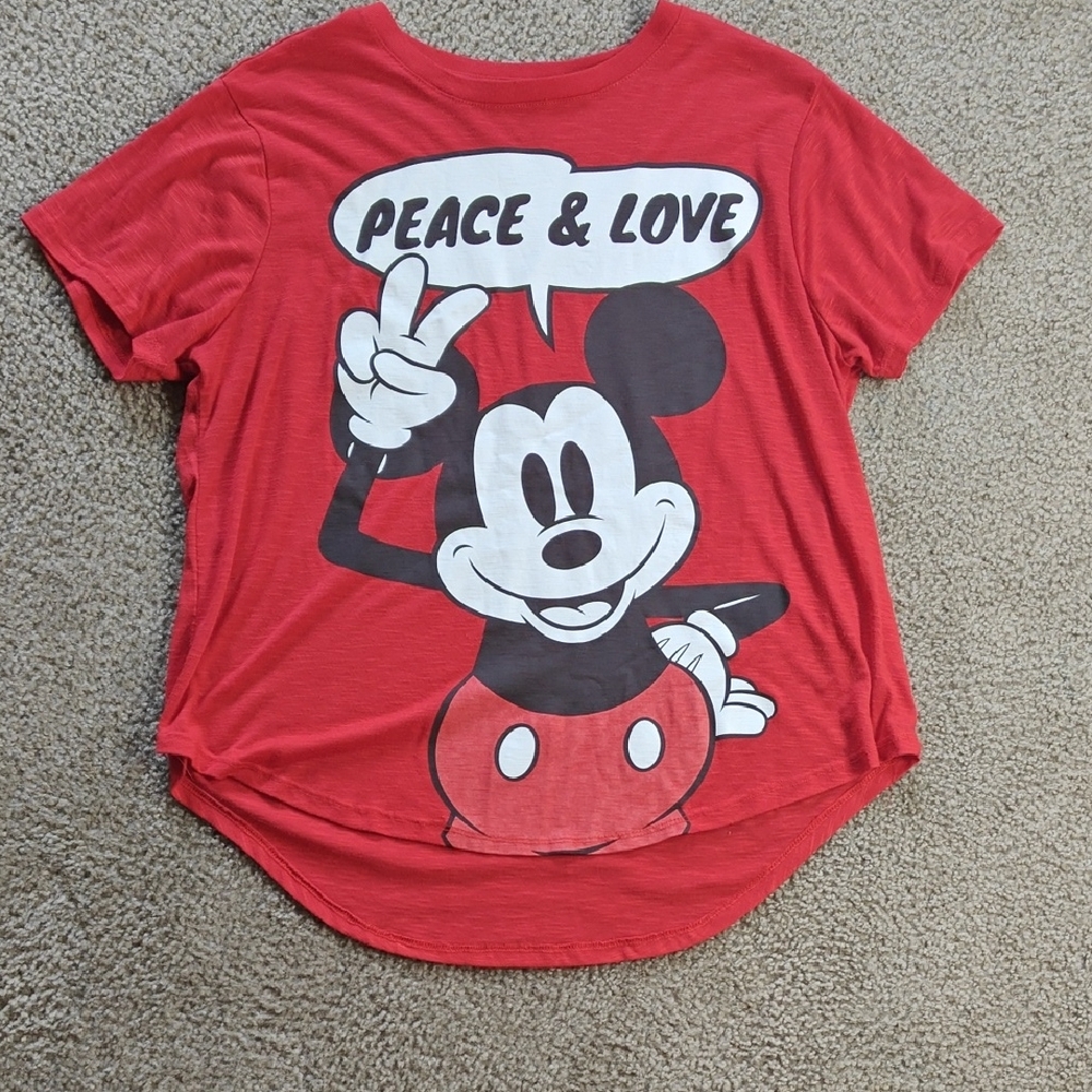 Disney Red Mickey Mouse Peace & Love Tee